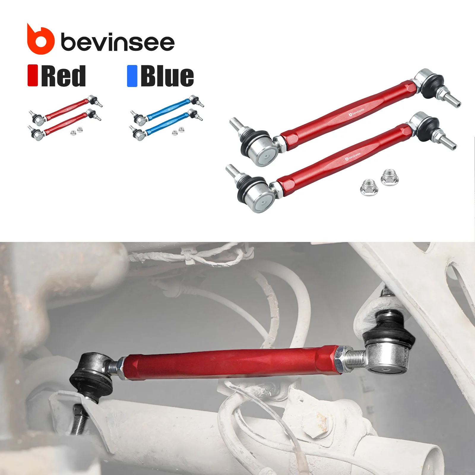 BEVINSEE Zestaw regulowanych końcówek drążka stabilizatora do BMW E46 323i 325i 328i 330i Z4 E85 E86 Zastępuje 31356780847 31351095694