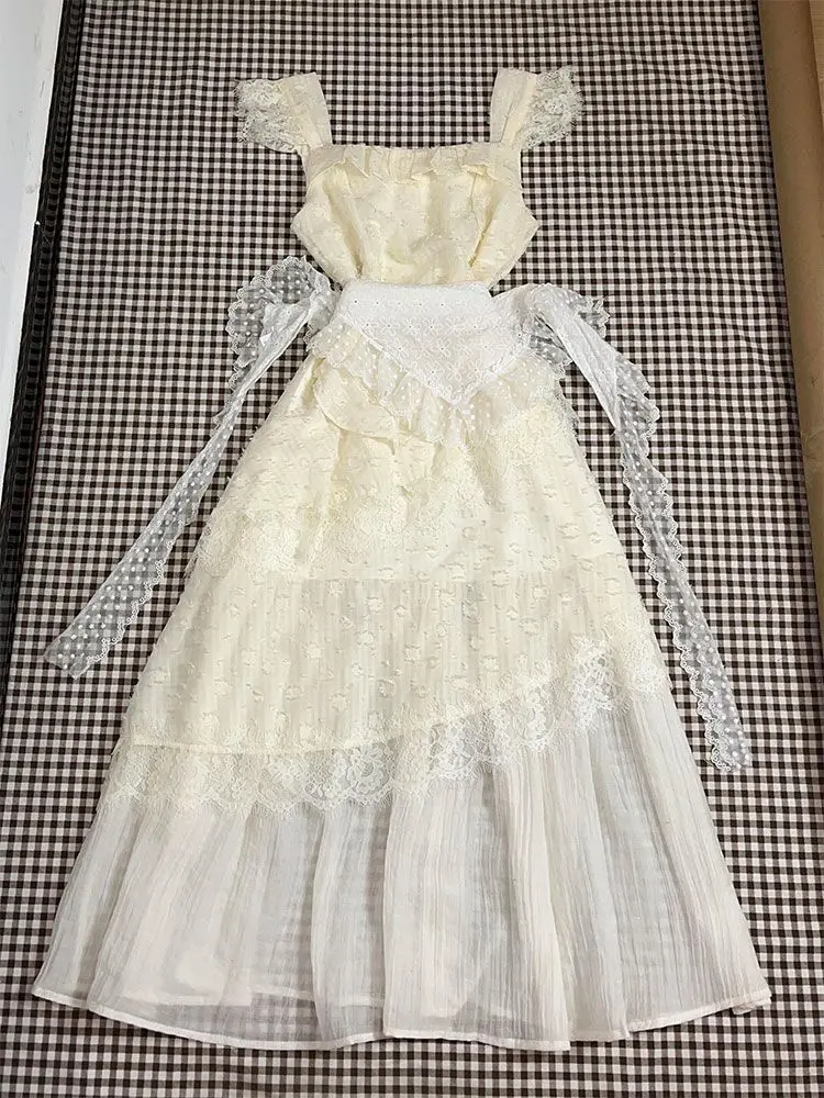 Fada renda estilingue magro vestidos de festa quente doce goth punk vestido longo vintage harajuku coreia y2k 2000s verão grunge sem costas sexy