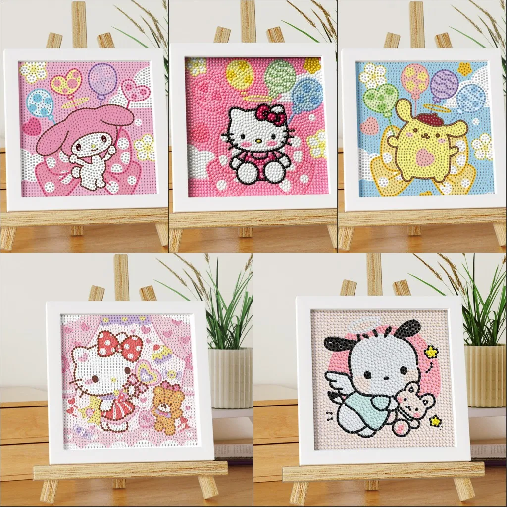 Sanrio Children's Diamond Painting with Frame Paste Diamond Painting Diy Handmade Cartoon Animation Diamond Point Drill Painting