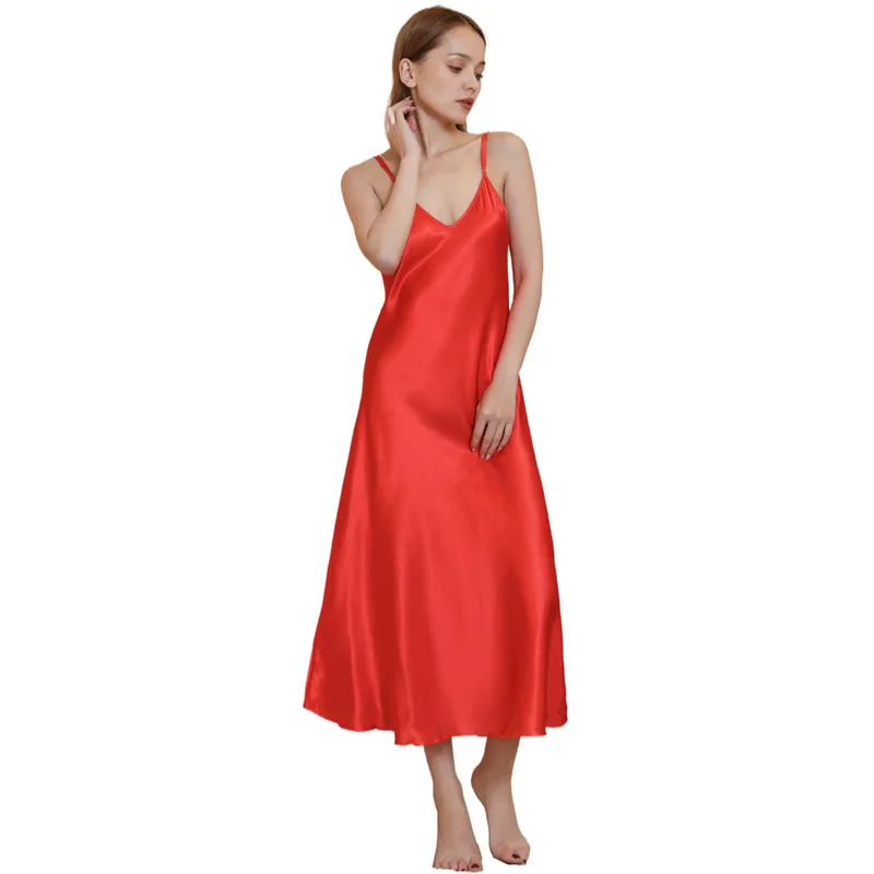 Sukienka plus size, średniej długości, dopasowana, seksowna, z głębokim dekoltem w serek, na ramiączkach, cienka, satynowa, idealna jako okrycie wierzchnie, letnia, damska, transgraniczna.