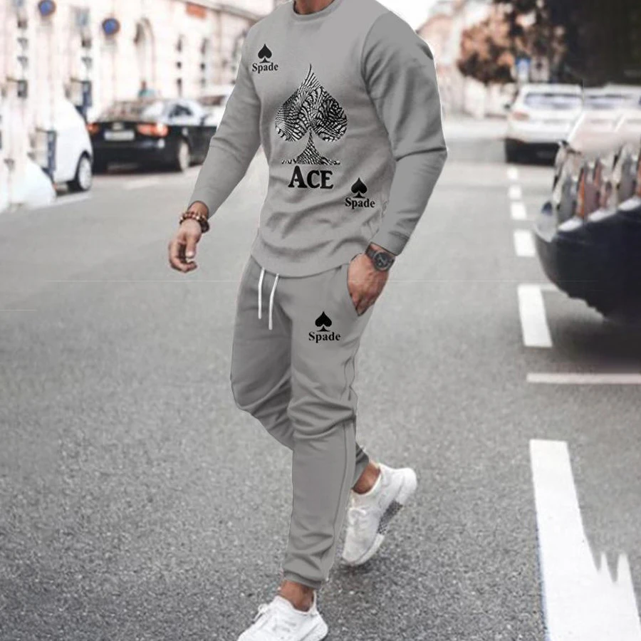 Fashion Spring Autumn Simple Patten Tracksuit Men Clothing 2 Piece Trousers Set Casual Style Breathable Chic Sportswear Oversize