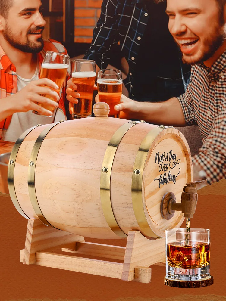 3L Wooden  Barrel with Stand Bung and Spigot  Barrel Dispenser Bourbon Barrel for  Bourbon Cocktails Rum view 5