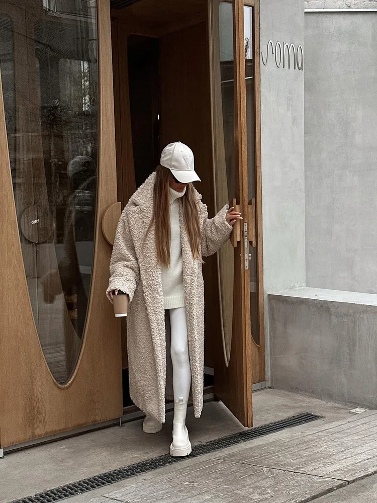 

Осень-зима 2022, женское пальто, длинное све, верхняя одежда из искусственного меха с отложным воротником, средней длины, полиэфирное волокно