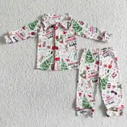 H​ot Sale Wholesale RTS Kids Boutique Pajamas Sets Toddler Winter 2PCS Clothing Baby Girl Christmas Outfits