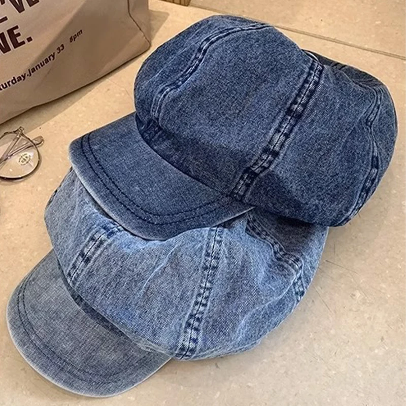 Ladies Denim Beret Hat Women Leisure Octagonal Hat Cowboy Cap Newsboy Gatsby Adjustable Baker Peaked Painter Driving Hats Summer