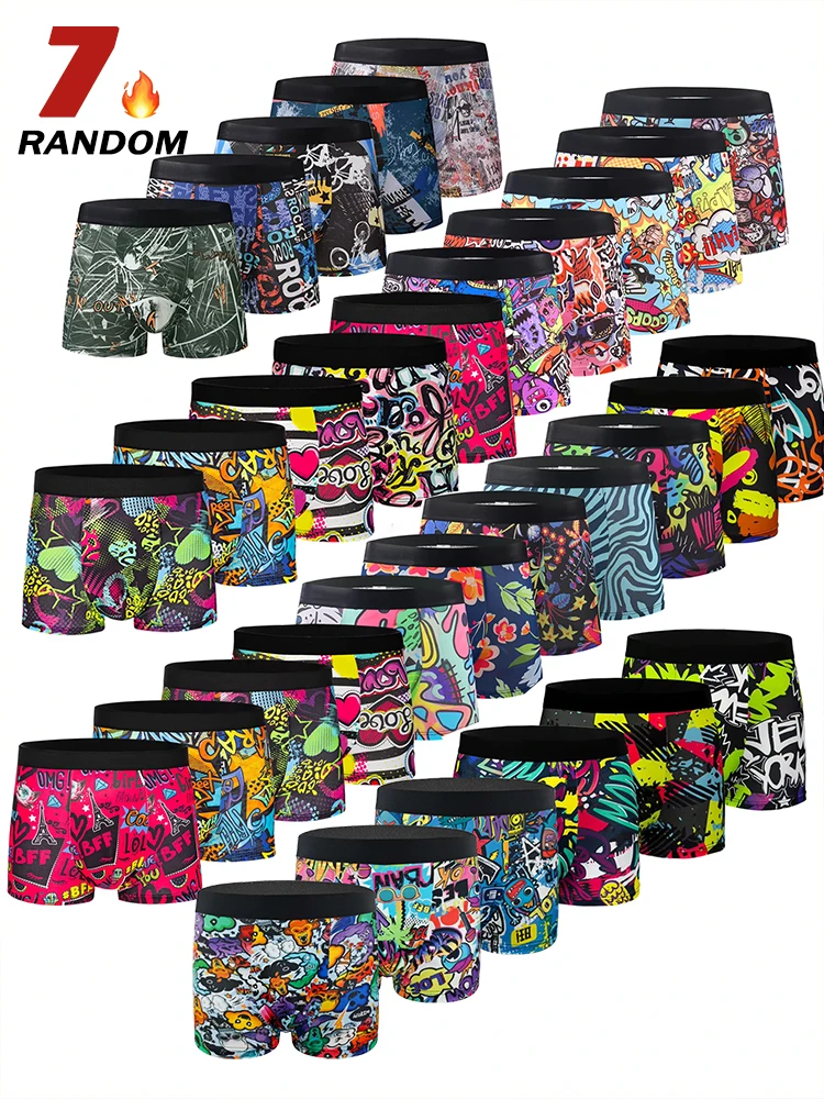 7pcs Random Fashionable Men Underwears, Comfortable, Soft, Fashionable, Printed, Casual and Versatile Men's Boxer Shorts