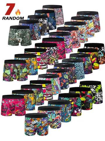 7pcs Random Fashionable Men Underwears, Comfortable, Soft, Fashionable, Printed, Casual and Versatile Men's Boxer Shorts