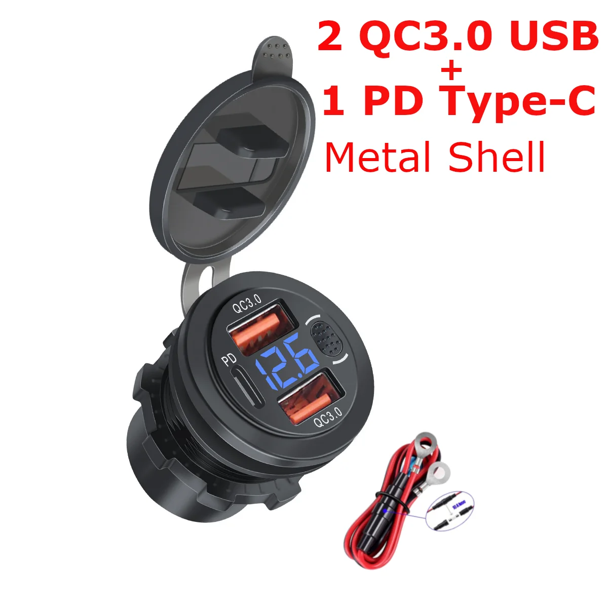 

PD 2QC3.0 USB 12V 24V 36W Car Charger Dual Type-C Socket Power Outlet Adapter Waterproof Fast Charge for Automobile motorcycle