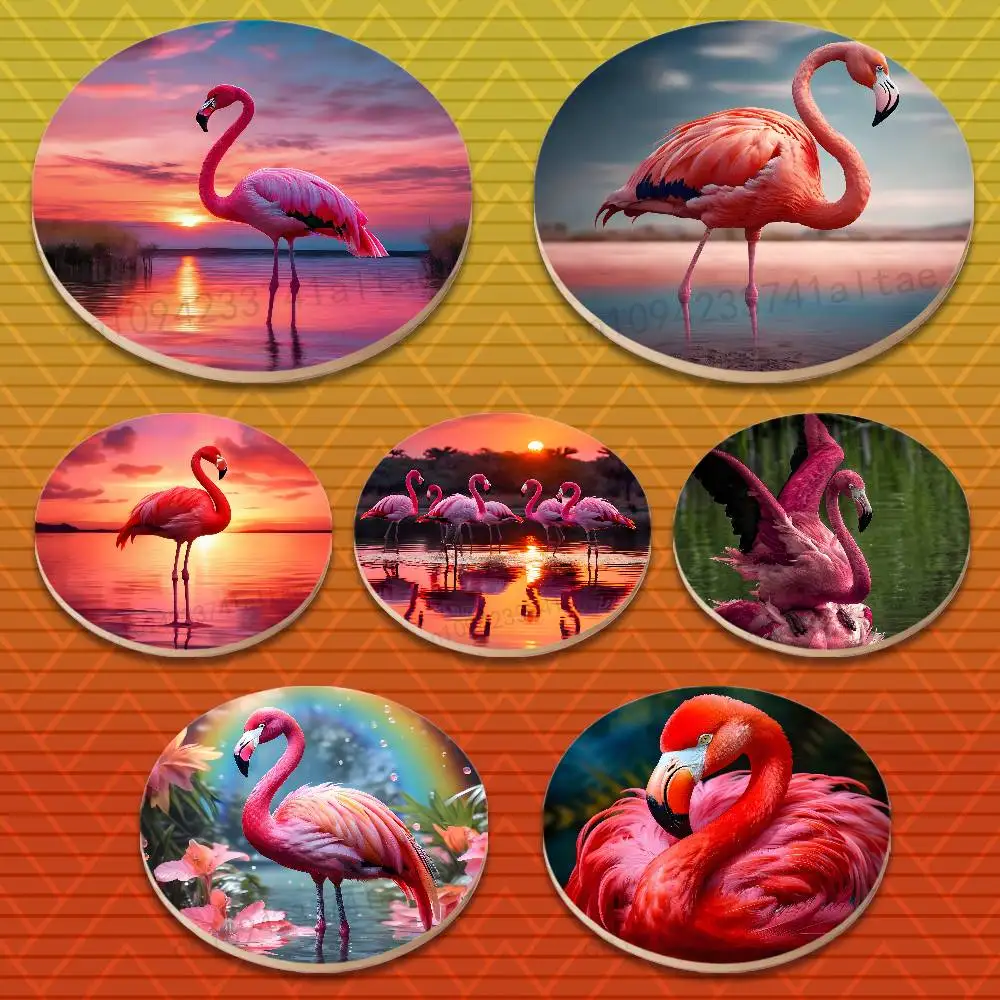 

Cute Animal Flamingo Round Wooden Coasters Suitable for Drinks Tea,Coffee for anti-slip decoration in bars and cafes
