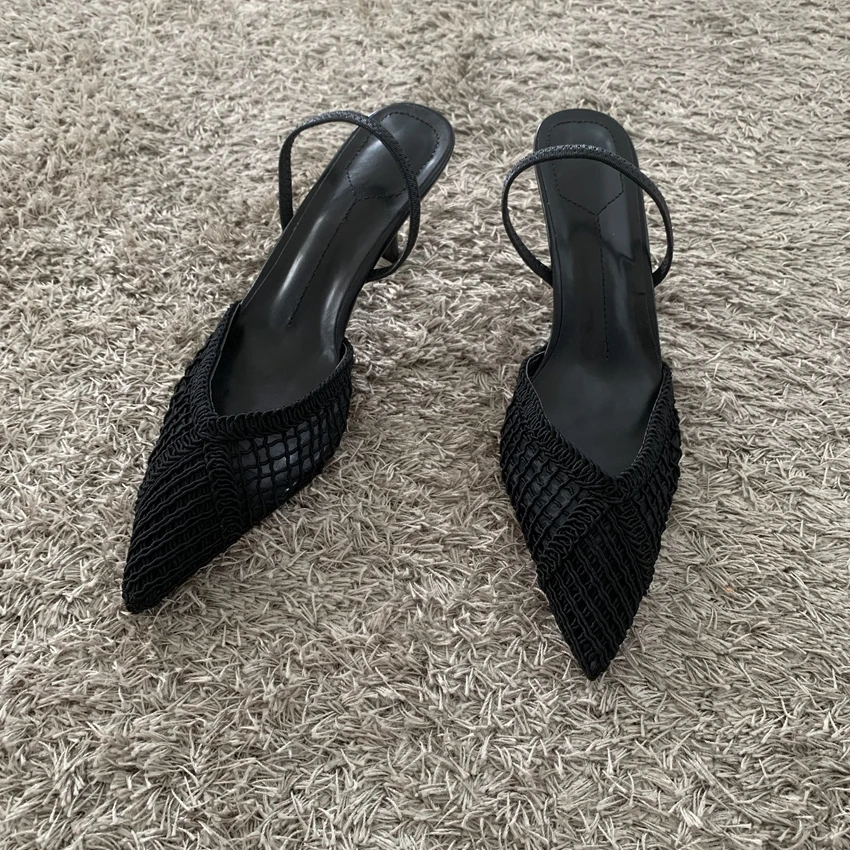 Mesh-Gewebtes Design Dünne Hohe Absätze Damen Sexy Spitze Atmungsaktive Rückenriemen-Sandaletten Elegante Schwarze Party-Kleiderschuhe – Detail 3