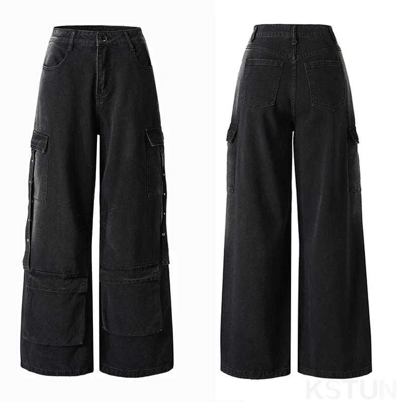 KSTUN 2026 Streetwear Tasche multiple Pantaloni jeans cargo larghi per le donne Jeans a gamba larga Abbigliamento vintage Pantaloni in denim larghi