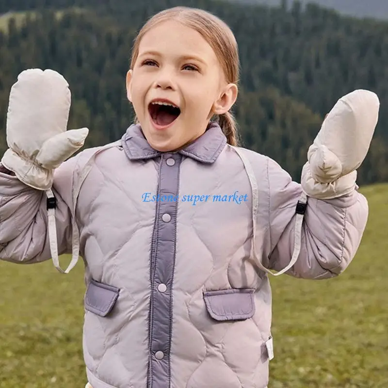 

090B Kids Winter Ski Mittens Warm Fleece Lined Gloves Watertight & Windproof Designs Child Gloves Easy Carry for Boy & Girls