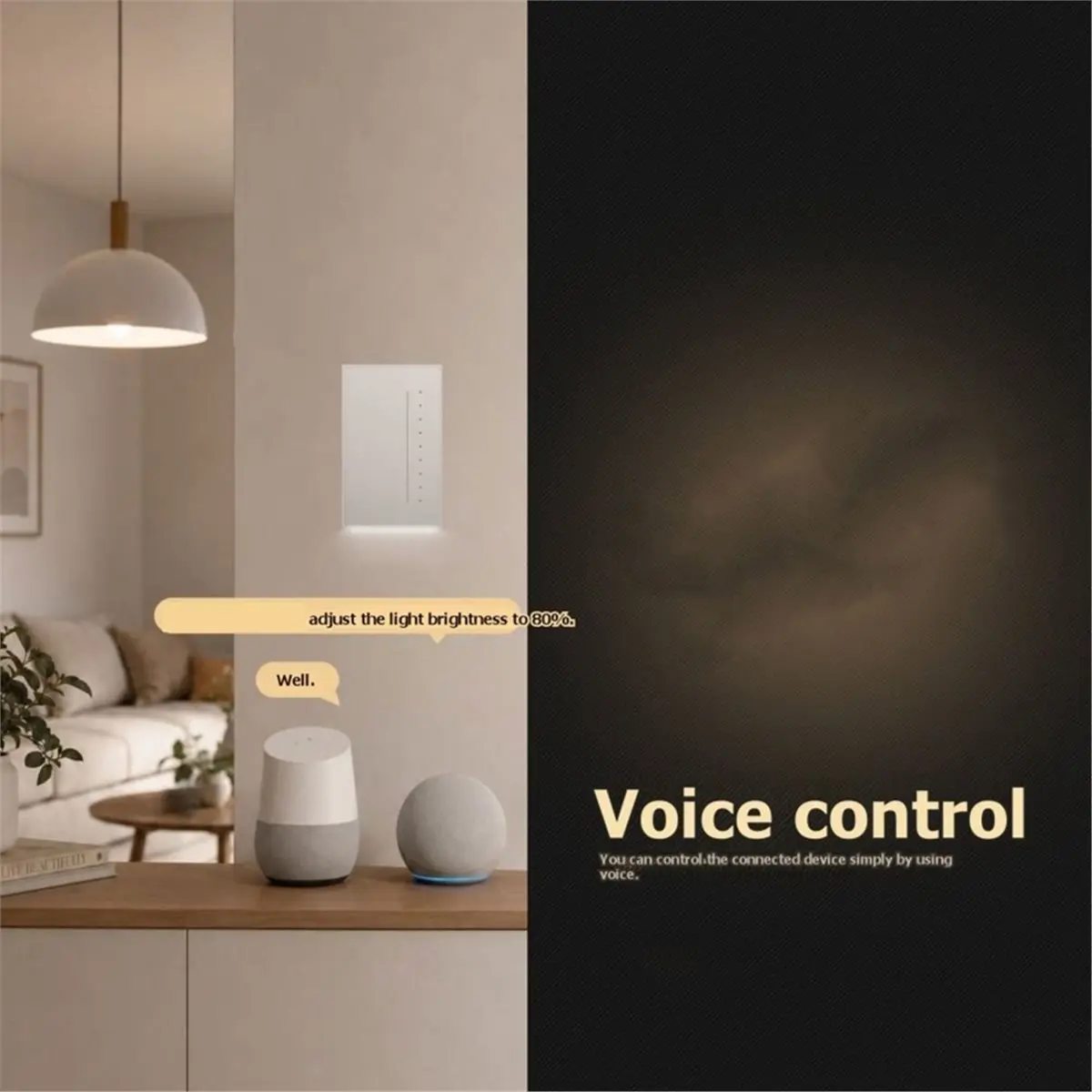 A72U Tuya Smart Dimmer Light Switch WiFi US Standard 1-Way Smart Switch Adjust Brightness APP Remote Control Voice White