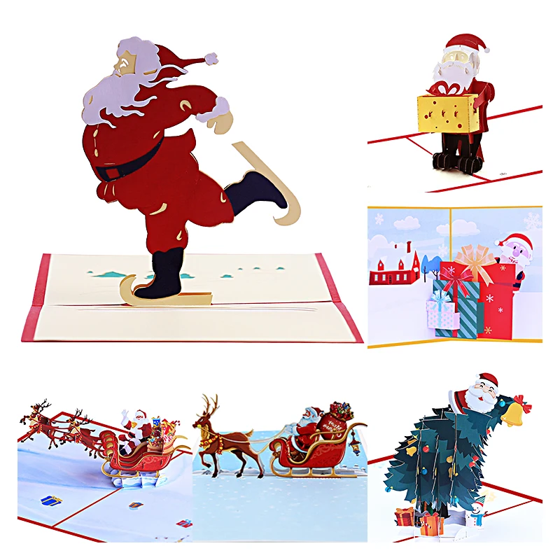 Santa Claus Series 3D Santa Pop Up Christmas Card, Christmas Invitation, Christmas Tree, Reindeer, Xmas Gift, Thank You Card