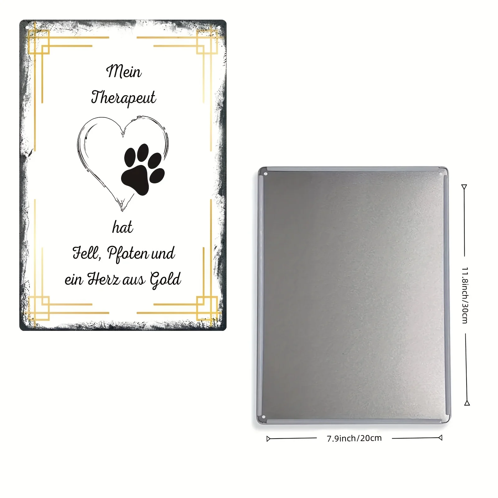 Pet Lover Vintage Metal Heart Paw Print Sign Mein Therapeut German Quote 8x12 Inch Indoor Outdoor Wall Decor Gift For Dog Cat Ow