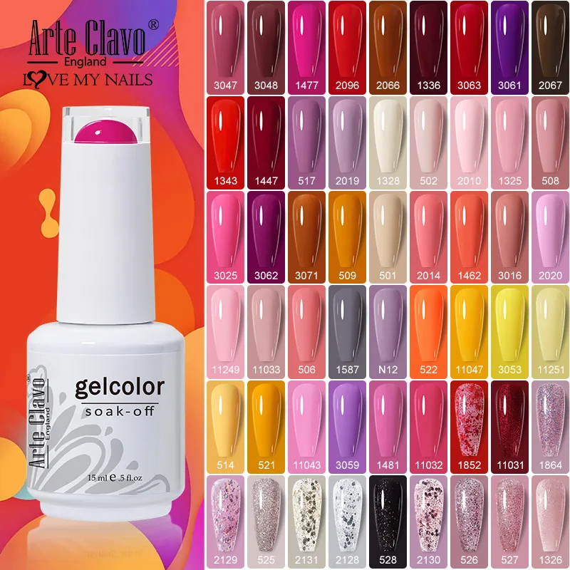 Arte Clavo 99Colors 15ML Lakier Hybrydowy do Paznokci Fioletowy Brokat Cekiny Manicure Baza Matowy Top Coat Soak Off LEDUV Lakier Żelowy do Paznokci
