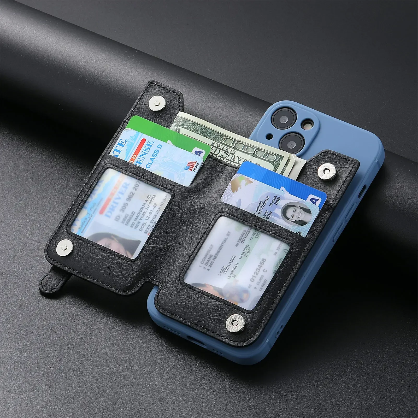 Universal Mobile Phone CardCase Multi CardHolder Zipper Back Sticker Case For Iphones 8-14 Samsung Note Galaxy S23 Etc