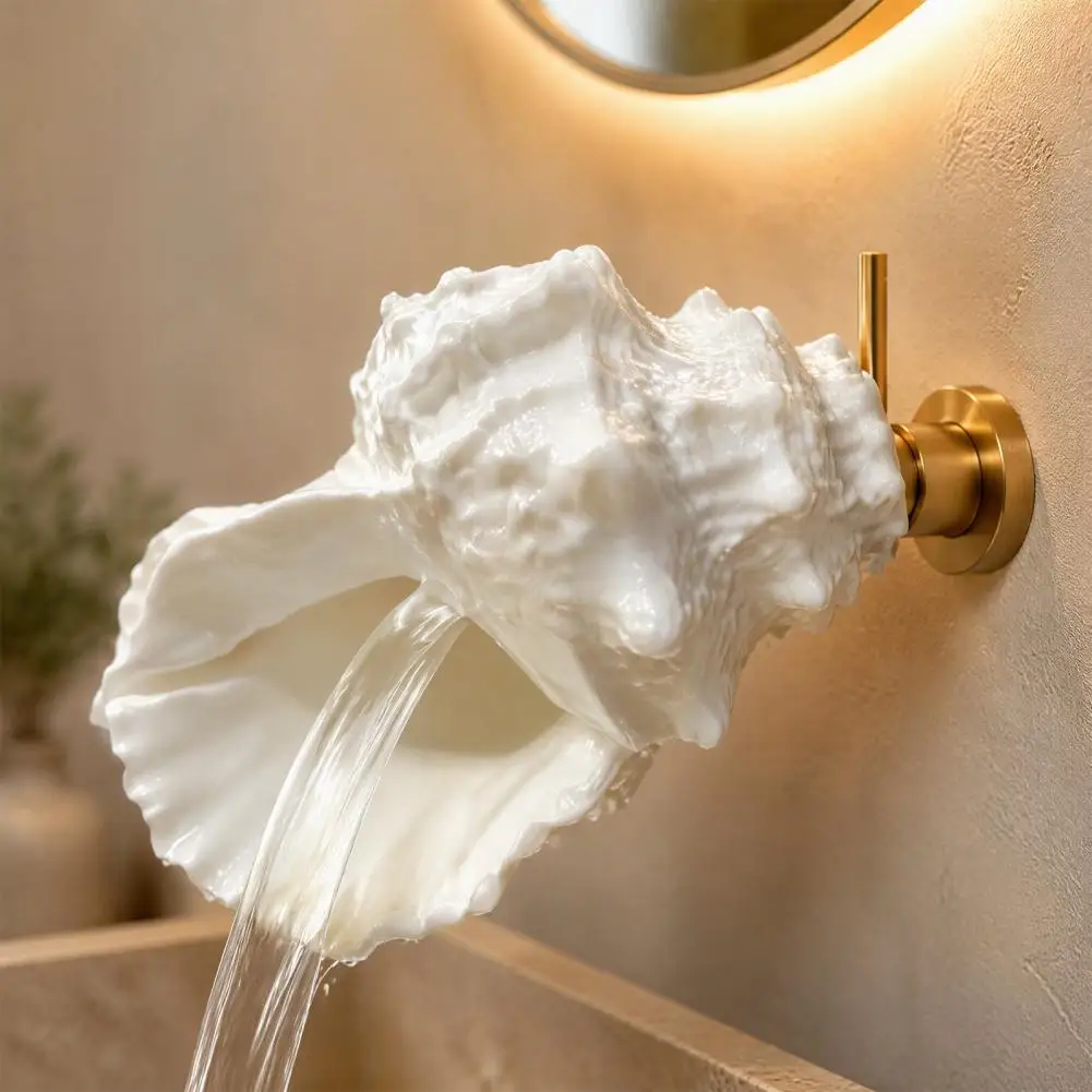 Nature Inspired Faucet Seashell Faucet Coastal Seashell Wall-mount Faucet Conch Shape Bathroom Sink Tap Ocean Theme for Beach