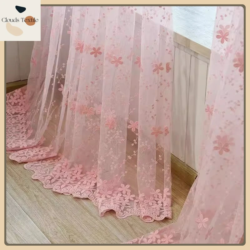 Custom  Size Simple Style Pastoral Embroidered Gauze Curtains White Gauze Transparent Balcony Living Room Bedroom Bay Window