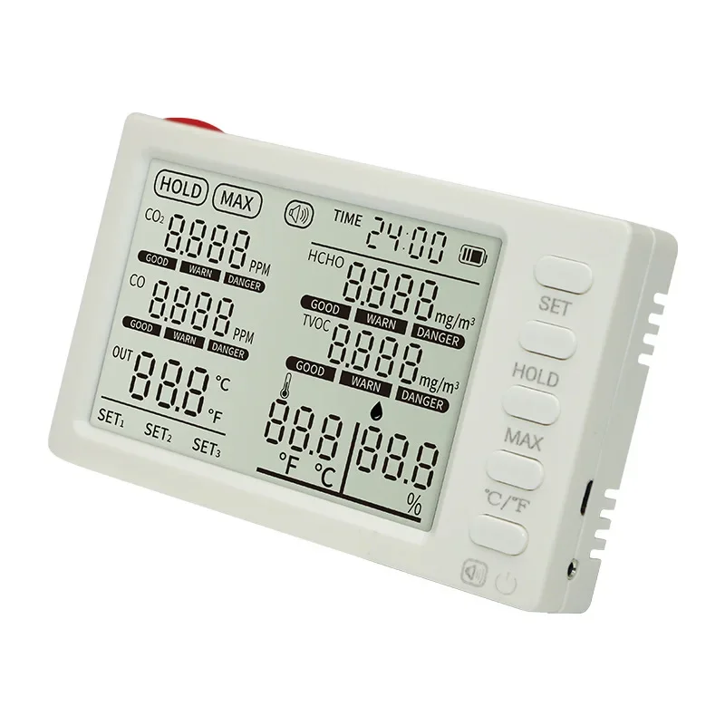 Stable Gas Carbon Monoxide Alarm, Sound And Light Portable CO2 Temperature And Humidity TVOC Eight-in-one Air Quality Detector P