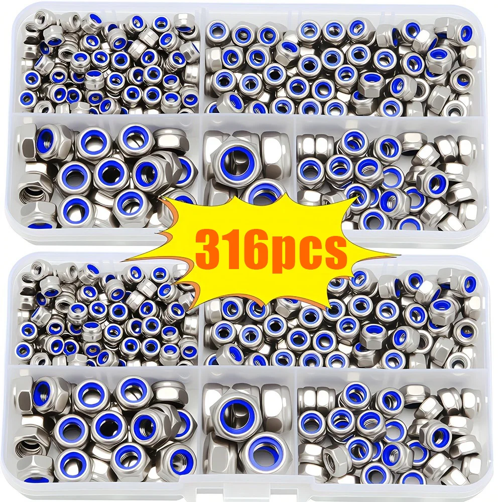 316A Grade Stainless Steel Nuts with Nylon Locknuts, M3-M8, Suitable for Decorative, Scientific Applications and DIY Enthusiasts