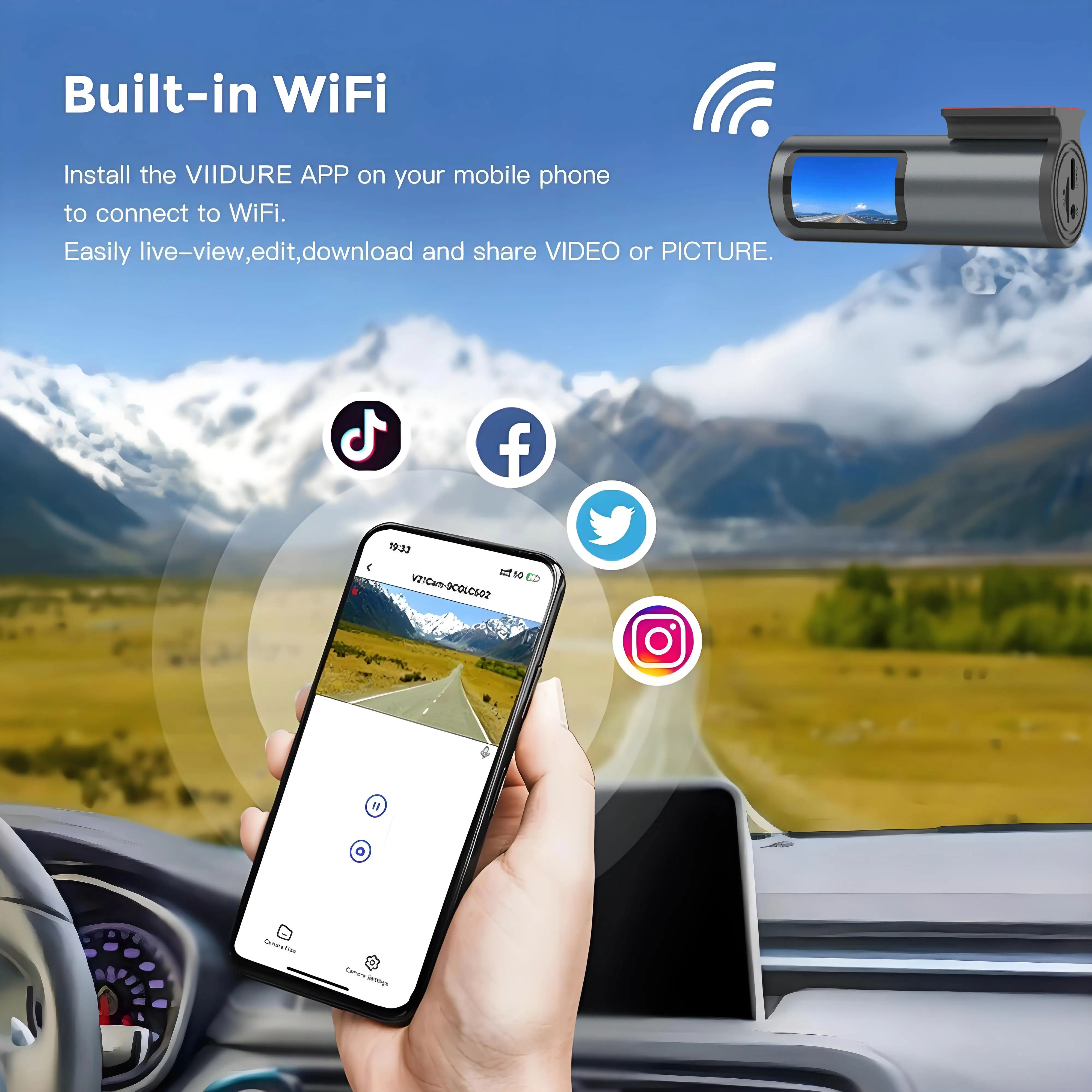 4K WiFi Front Dash Cam with APP Control 24H Parking Monitor GPS 140°FOV Mini Car DVR Night Vision Loop Recording