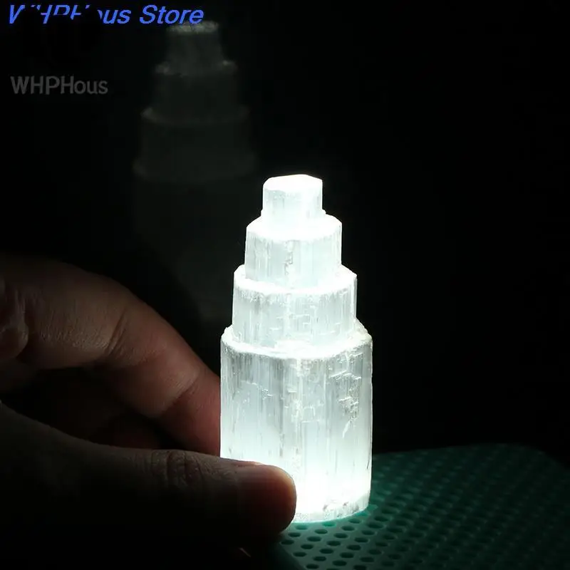 Selenite Natural Stone Lamp White Gemstones Ice Berg Carved Lamp Crystal Ore Decor Gypsum Tower Mineral Quartz Tower Home Decor