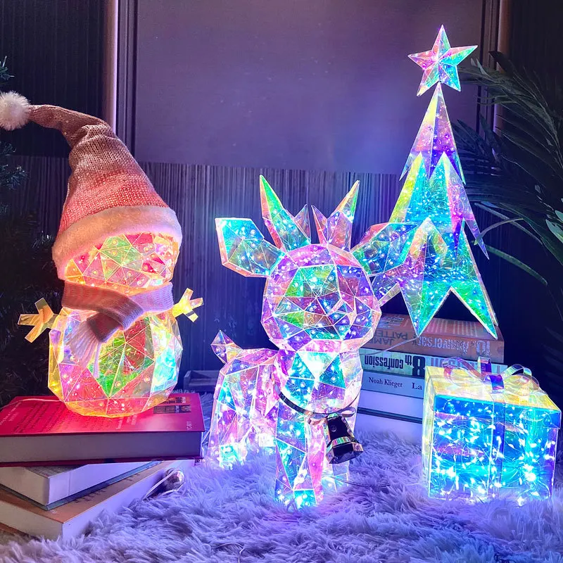 Colorful Glow Santa Claus Christmas Home Decor Girl Xmas Gift Prismatic LED Lights DIY Display Window Desktop Bedroom Decoration