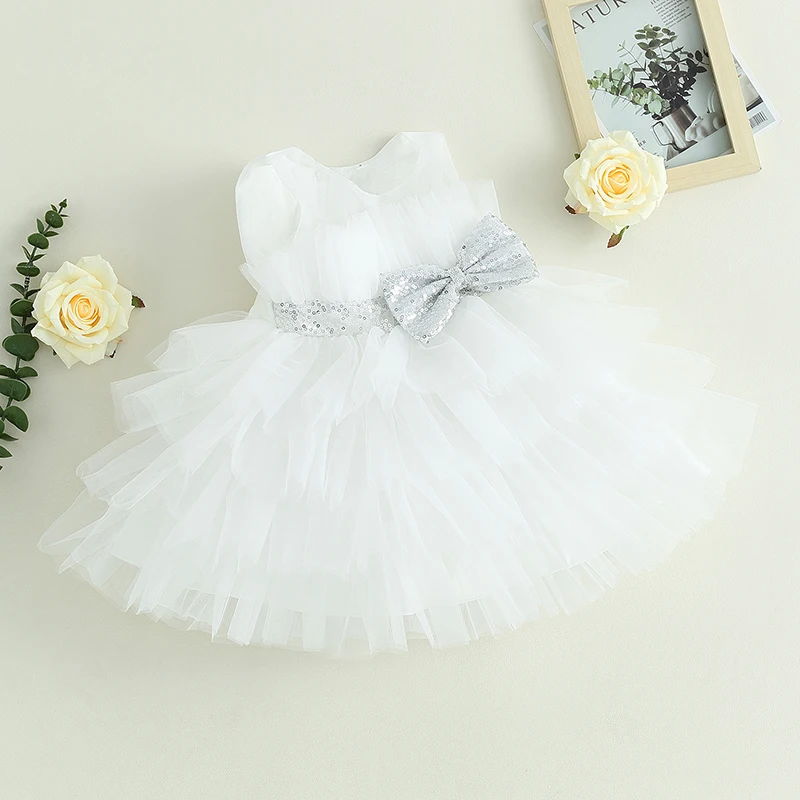 Lioraitiin 1-5Y Kids Girls Ball Gown Sleeveless Bow Mesh Tulle Tutu Princess Party Dress for Birthday Wedding Dress