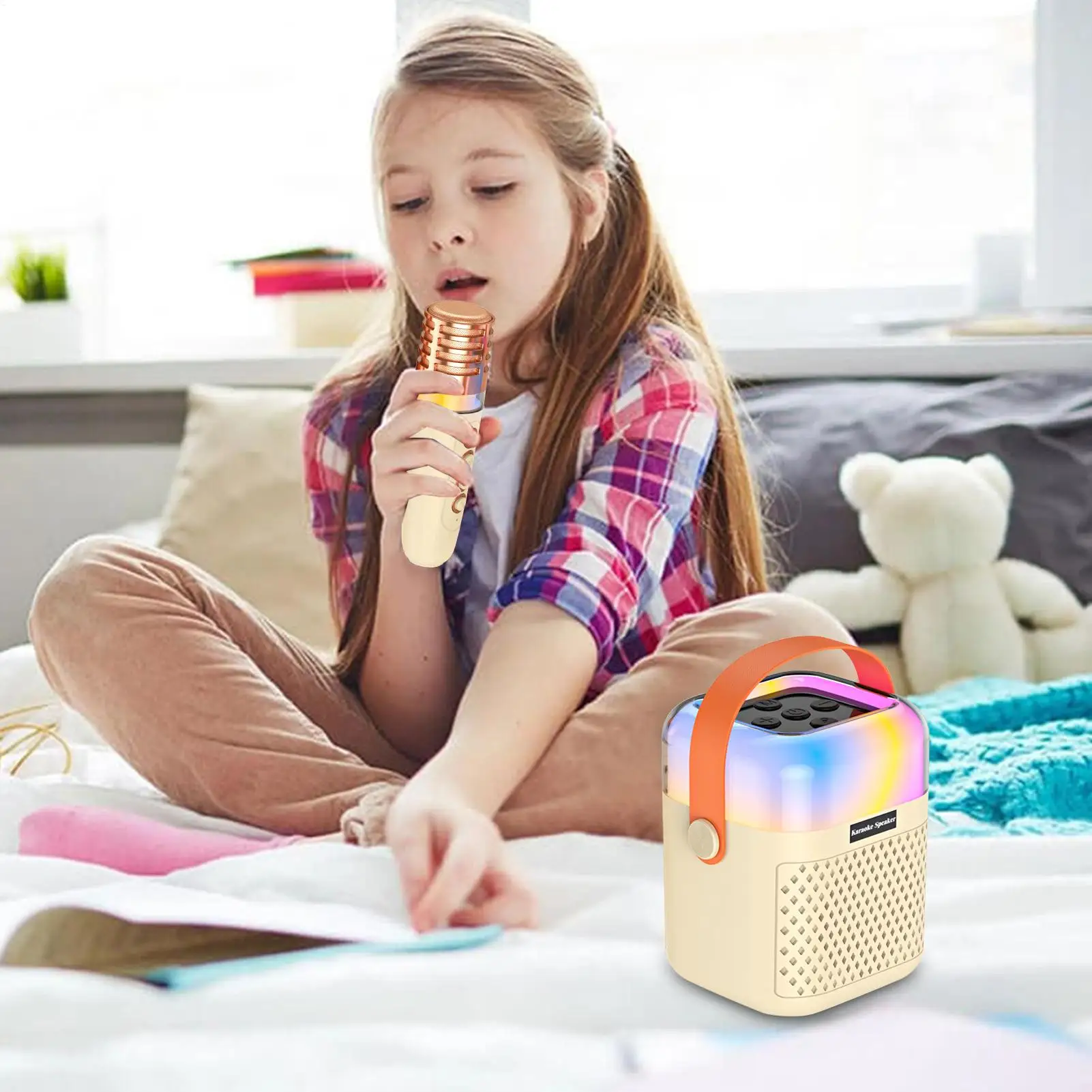 Macchina per karaoke Altoparlante per canto wireless per bambini con 2 microfoni Macchina per karaoke Giocattolo per riunioni di feste all'aperto nel cortile nel patio