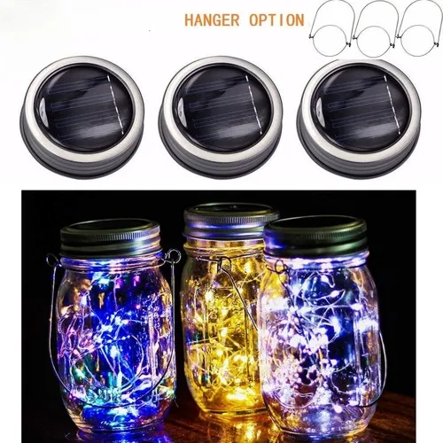 3PCS Solar Mason Jar Lid Lights Set with 20 LED Firefly Fairy String Lights Button for Outdoor Garden Decor
