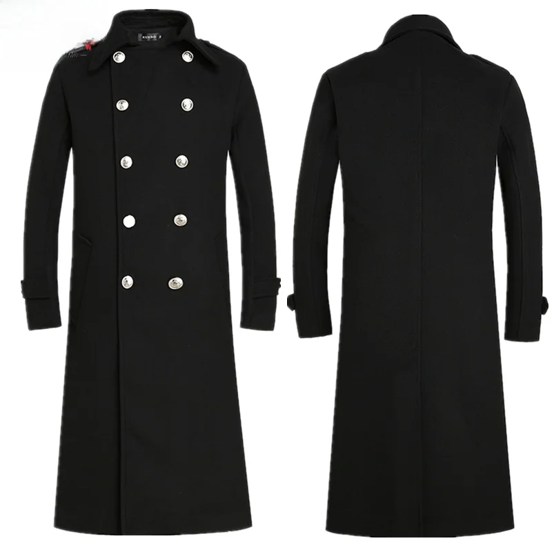

Men's Mid-Length Over-Knee Woolen Coat Casual Busin Workwear Youth Faion Urban Sle Double-Button Plaet Lapel Coat
