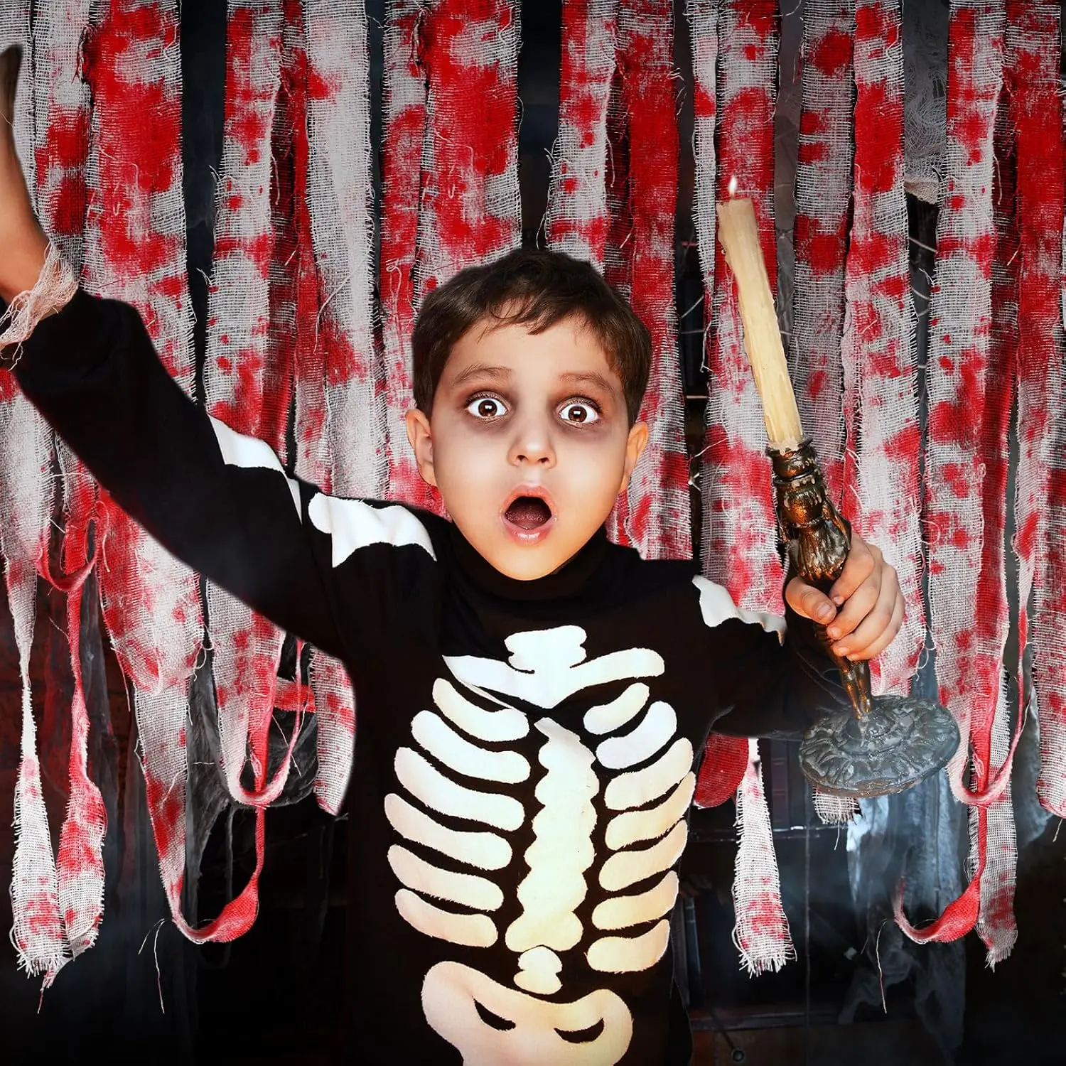 قماش دموي زاحف من الهالهالهالاويون ، قماش شاش مخيف ، قماش مخيف ، شريط ثني دموي ، ديكور ستارة لمدخل حفلات الهالهالهالاين ، 3 5 م #6