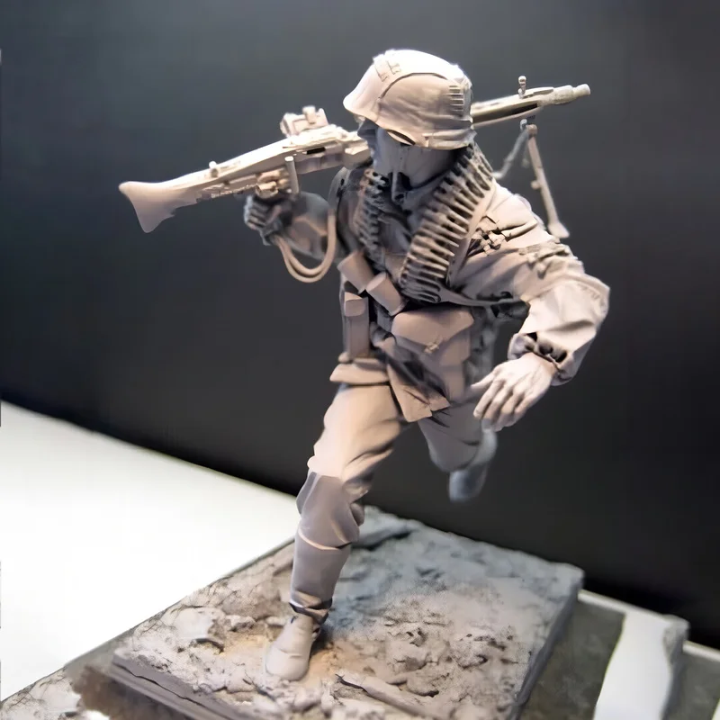 Soldat en résine de guerre de Normandie, mitrailleuse militaire, Micro figurine Miniature imprimée en 3d, modèle blanc, jouet non assemblé, non peint, 1/16