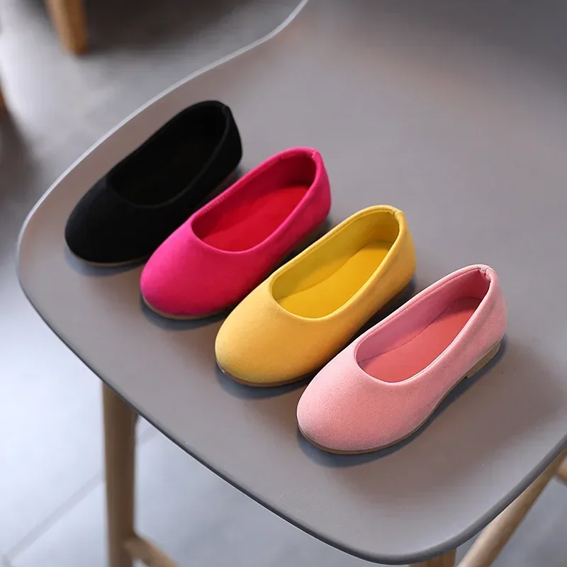 Girls Casual Flats Slip-on Candy Color Fashion Princess Flock Fabric Kids Casual Shoes for Wedding Party Loafers Soft Chic 21-36