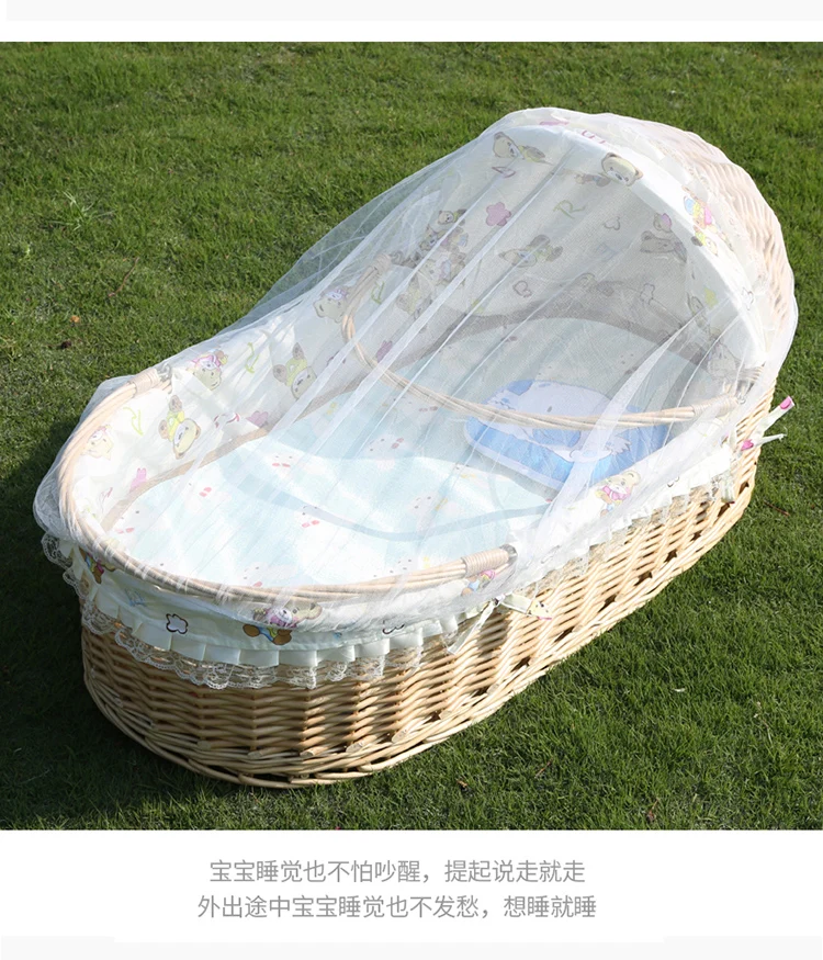 Cuna de ratán para recién nacido, cesta de transporte portátil, cesta para dormir relajante para coche, cuna de madera maciza