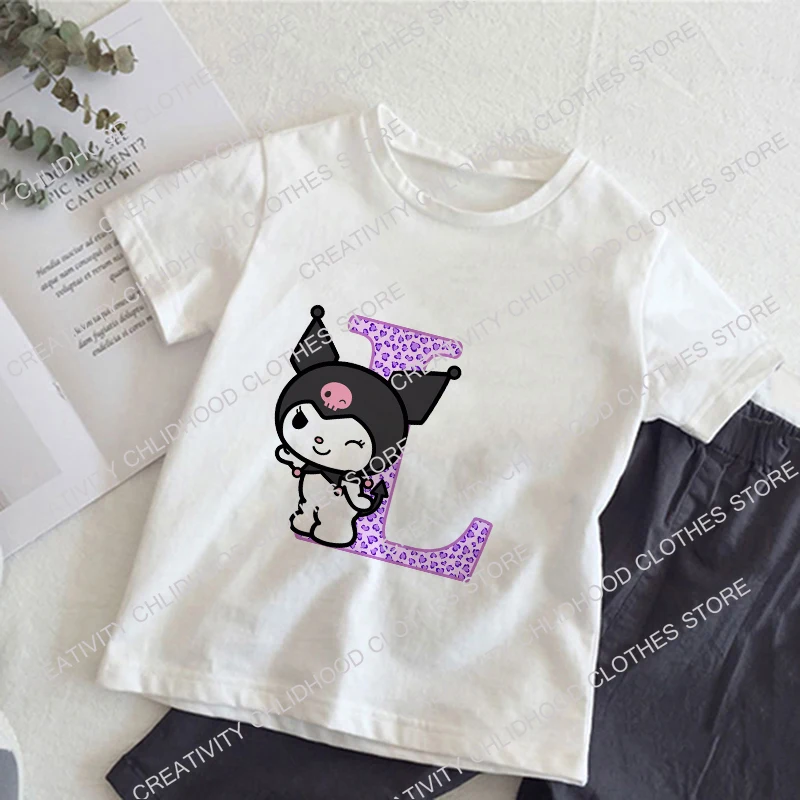 Kuromis Letter Children T-shirt Kawaii A B C D... T Shirt Anime Cartoons Casual Clothes Tee Shirts Kid Girl Boy Fashion Tops