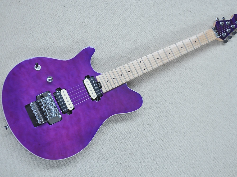 Left Hand Purple Electric Guitar with Quilted Maple Veneer,Maple Fretboard,Humbuckers Pickups