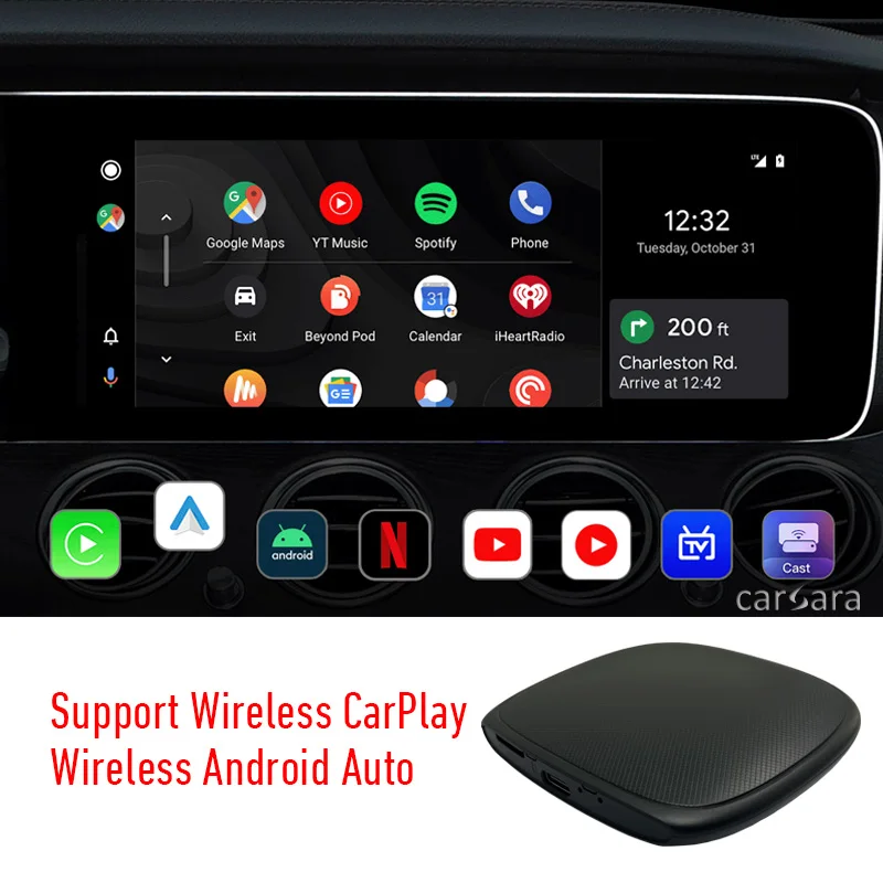 Android TV Box Wireless CarPlay Smart Adapter Netflix YouTube Video Streaming Dongle Waze Map Navigation Spotify Music BT Phone