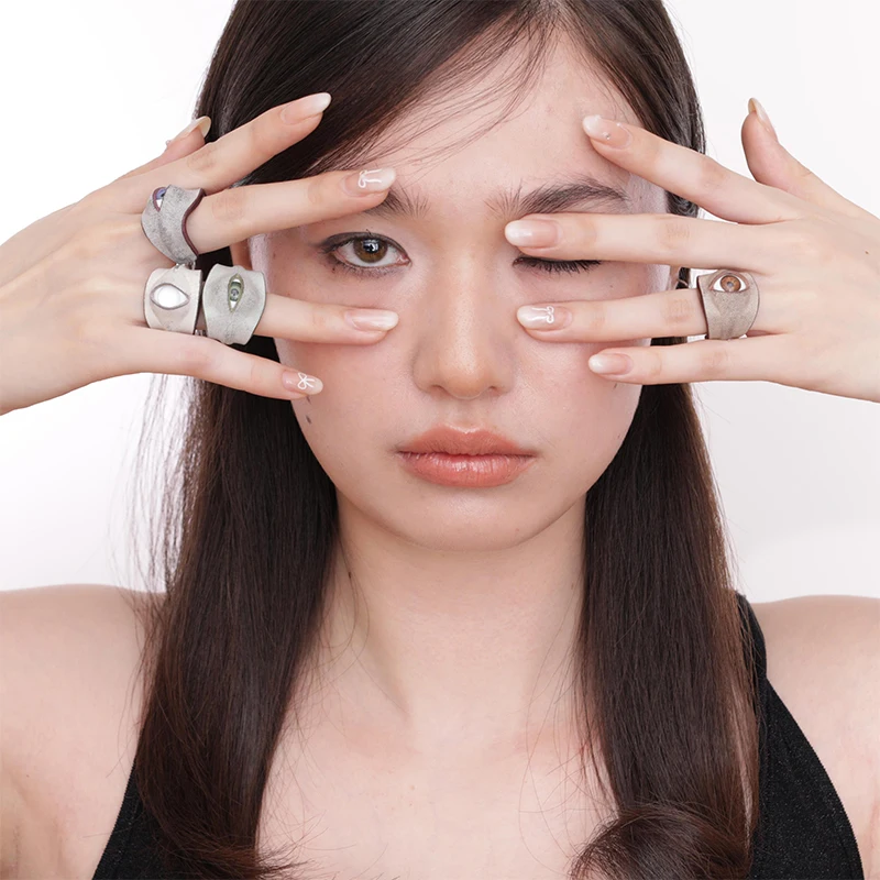 ZHUHE Leather Eye Ring Neo-Gothic Style For Women Men\'s Jewelry Accessories Party Gifts