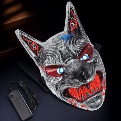 

1pc Led Halloween Wolf Head Mask Light Up Scary Full Costume Party Supplies For Carnival Ghost Festival Haunted House