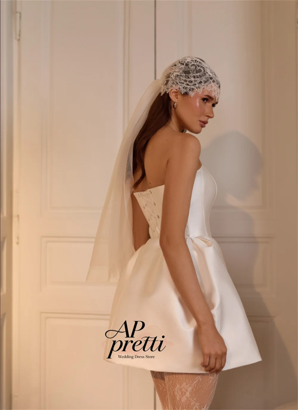AP pretti Modern A-line Satin Mini Wedding Dress For Woman Strapless Pleat Elegant  Boho Short Bridal Gowns Customized 2026