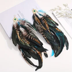 Exaggerated Fashion Feather Long Earrings Hollow out Alloy Turquoise Earrings 3D Metal Earrings