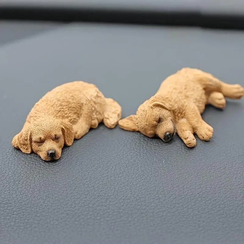 1PCS Dog Figurine Set: Realistic Sleeping Golden Retriever & Labrador Model for Car/Desktop Decoration, Not a Toy