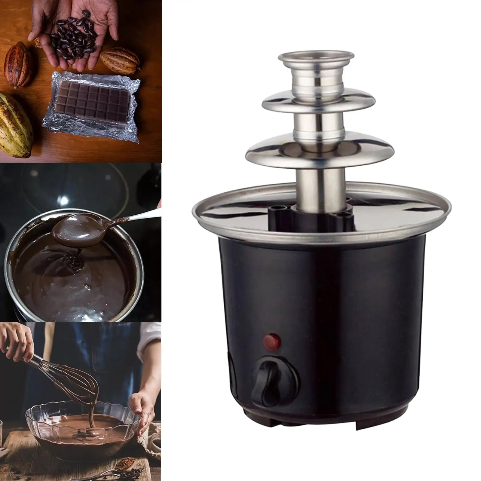 Chocolate Fondue Fountain with Three Layers Creative plug:EU Fondue Fountain Hotpot Chocolate Fountain for home,christmas