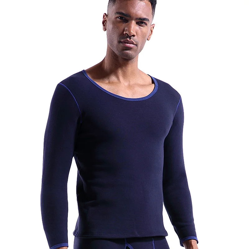 

Autumn and winter men's thick and fleecy cold-proof round neck cotton sweater long Johns warm underwear set jacket tight