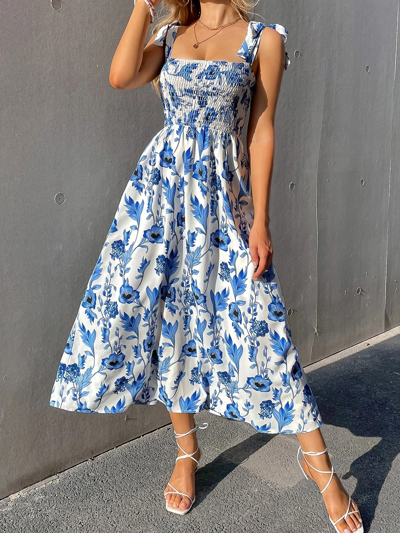 【Romance elegante】Vestido espartilho floral com alças atadas e corpete franzido, vestido bodycon para convidados de festa para casamento, data noturna