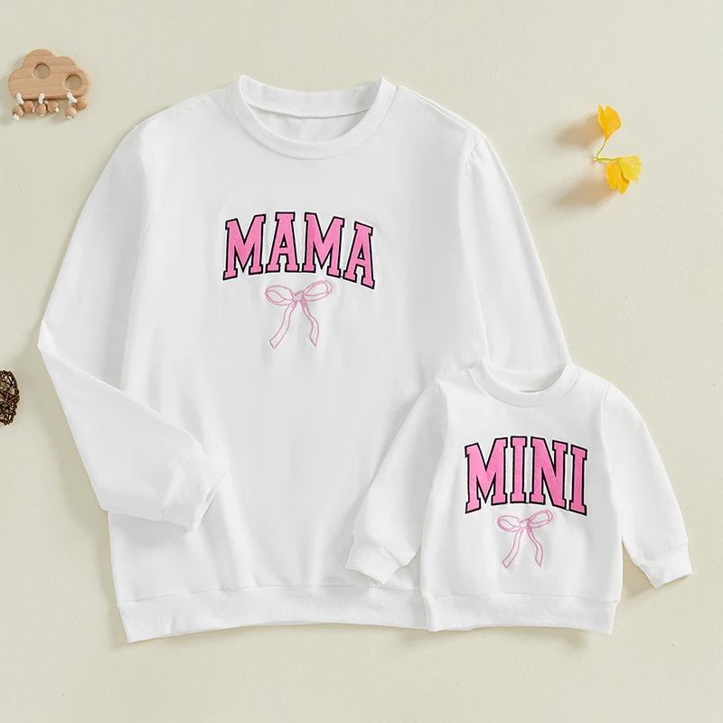 Mommy and Me Matching Outfits Long Sleeve Crewneck Pullover Tops Mama Sweatshirt Mama and Mini Clothes