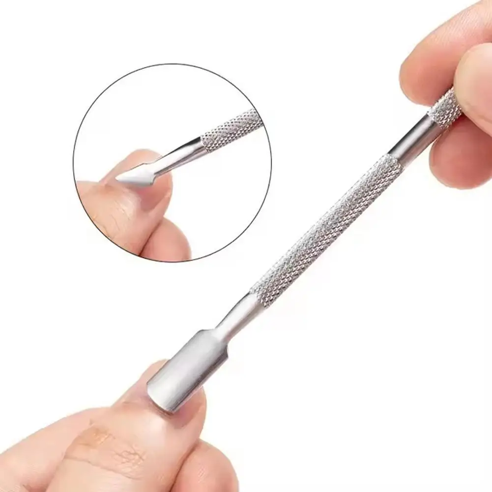1 pçs/set dupla cabeça pele morta empurrar remoção de aço inoxidável uv gel polonês unhas arte manicure esfoliar ferramentas cuidados kit conjunto