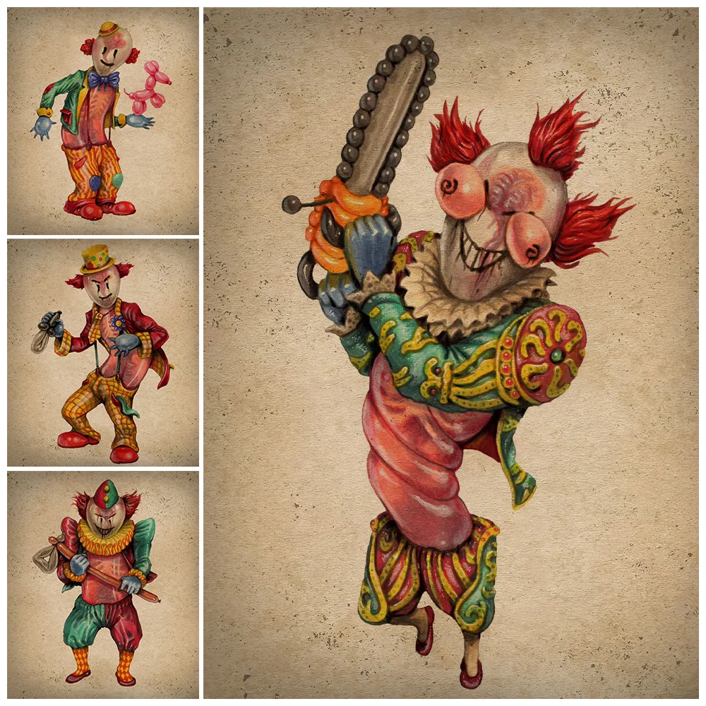 Creepy Clown Killer Vintage Wall Art Canvas Painting Hilarious Scary Clown Illustrations Abstract Art Poster Print Home Decor